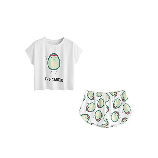 DIDK dam tecknat mönster Top and Short tvådelad nattkläder pyjamas set
