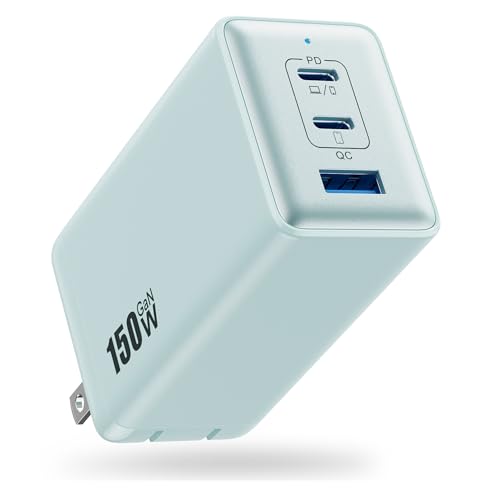 150W USB C Charger Block,GaN III Compact Foldable Wall Charger 3 Port Fast Charging Station,PD QC PPS Portable USB C Hub 100W Laptop Adapter for MacBook Pro/Air,iPad,iPhone 17/Pro,Galaxy S24,Dell etc