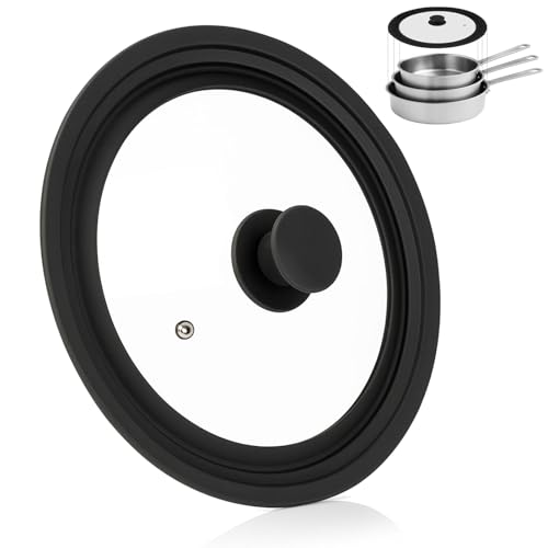 Druuzyl Coperchio Universale, Coperchio Universale Nero, Adatto per Pentole di Diametro 24/26/28 cm, Coperchio in Vetro per Pentole e Padelle, Bordo in Silicone Resistente al Calore