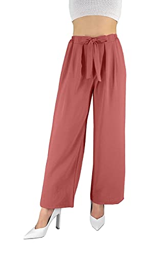 JOPHY & CO. Pantaloni Donna Elegante a Vita Alta con Fiocco Decorato (cod. 6303) (Rosa Antico, S)