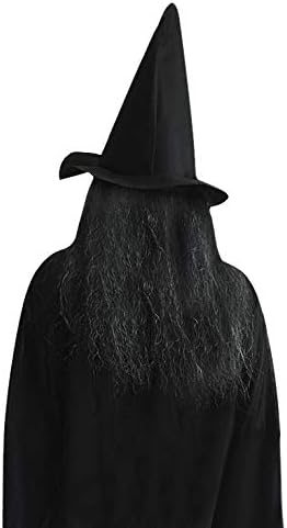 Miniatura 5 de Green Witch Mask Halloween Latex Wizard Mask with Black Wigs Hat Scary Old Witch Head Mask with Hoodie Hat Long Hair Mask