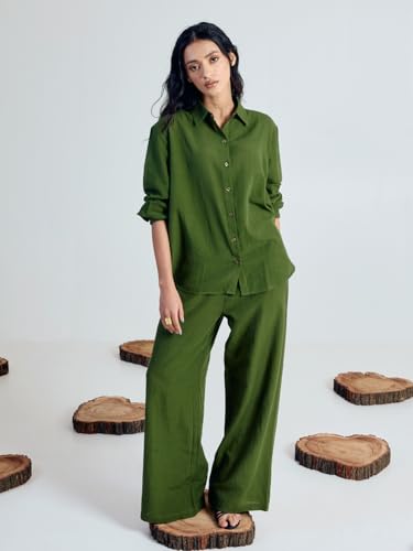 Image of FIORRA Women's Linen-Blend Loose Relaxed Fit Co-Ord Set