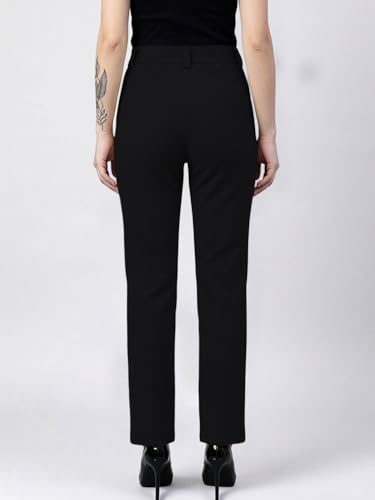 Image of Women's High Waist Formal Straight Fit Trousers Premium Stretch Office Pants Front Pleated Design Smart Workwear Bottom for Office, Casual & Business Wear