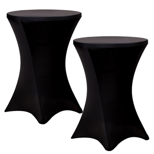 Image of Fixwal Cocktail Tablecloth, Bar Top Table Covers 2 Pack 32x43 Black High Table Cloths Round Table Cover, Spandex Stretch Table Cloth for Pub, Party, Wedding