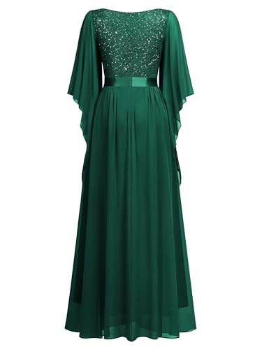 Image of Miusol Women's Deep-V Neck Lace Contrast Sequin Formal Evening Maxi Dress