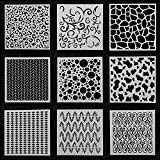 9pcs Geometric Layering Stencils, DIY Craft Painting Templates, Reusable Drawing Stencils for Wall Scrapbooking Stamp Album Decor (13x13cm)