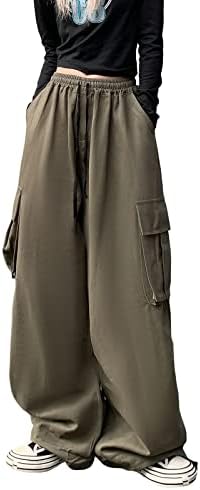 Women's Pants Y2k Cargo Gothic Baggy High Waisted Trousers Harajuku Streetwear Parachute Pants for Men (Green,L)