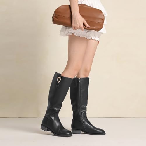 Riding Boots for Women Knee High Boots Round Toe Motorcycle Low Chunky Heel Boots for Women3