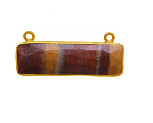 2 Pcs MOOKITE Natural Rectangle 10X40MM 24K Gold Plated Over 925 Sterling Silver Handmade Bezel Charms Links Connector Pendant Bail DIY Jewelry Making Earrings Bracelet Crystal Birthstone Healing