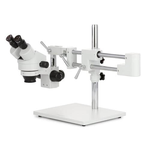 Image of AmScope SM-4BX Professional Binocular Stereo Zoom Microscope, WH10x Eyepieces, 3.5X-45X Magnification, 0.7X-4.5X Zoom Objective, Ambient Lighting, Double-Arm Boom Stand, Includes 0.5x Barlow Lens