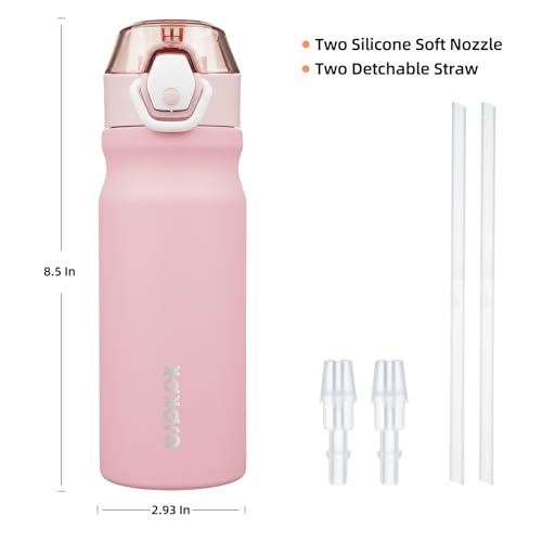 Image of BJPKPK 18 oz Water Bottle with Straw & Handle, Insulated Stainless Flask | Leak Proof Locking Lid, Thermal, Double Wall Vacuum, Keeps Hot /Cold, BPA Free, Dishwasher Safe, Travel & Sports, Light Pink