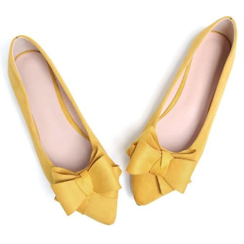 Image of TN TANGNEST Women's Flats Comfortable Dressy Slip On | Pointed Toe Bow Ballet Shoes, Business Casual Office Flats, Suede Flat Shoes