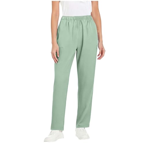 Image of Scrubs Pants for Women Plus Size Stretch Waisted Workwear Pants Medical Uniform Comfy Straight Leg Barrel with Pocket