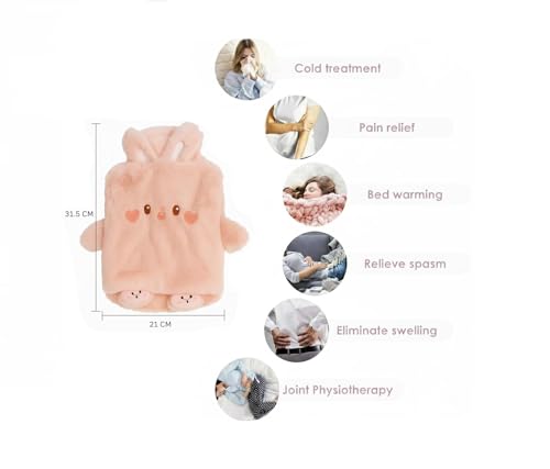 Image of Hot Water Bottle with Cover 2000ml | Hot Water Bags for Pain Relief,Period Cramps | Leakproof Safe and Durable Recyclable Hot Water Bottle Winter for Women,Men (2 Liters,Pink Rabbit)