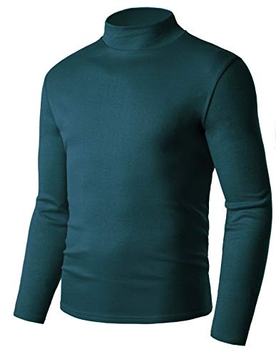 Derminpro Men's Mockneck Knitting Pullover Sweatshirt Long Sleeve Lightweight T-Shirt Dark Cyan Large