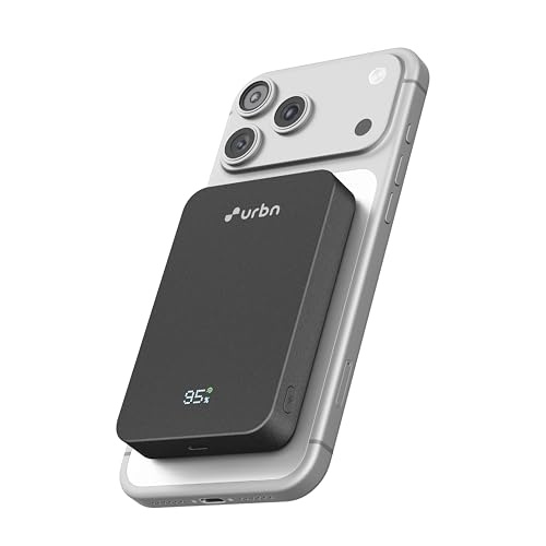 Image of URBN Slate Qi2 MagSafe Power Bank 10000mAh | 15W Magnetic Wireless Charging | 20W USB-C PD Fast Charging | LED Display | Premium Metallic Finish | 1 Year Warranty (Black)