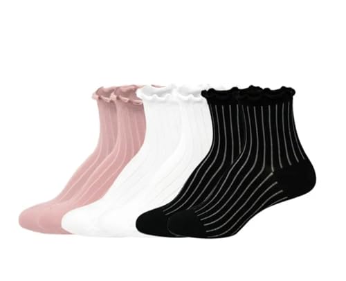 HUE Women's Sheer Rib Ankle Socks, 6 Pair, One Size (4-10), Black, White, Rose Pink