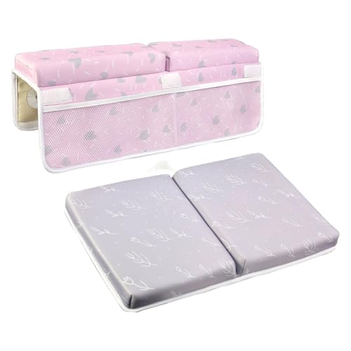 Image of BOHEMIABY Bath Kneeler and Elbow Rest Pad Set, 1.6'' Comfortable Baby Bath Kneeler, Quick Dry Kneeling Pad for Bathing Baby, Non-Slip Knee & Arm Support Bathtub Pad with Toys Organizer(Colorful)