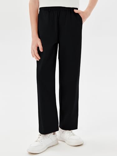 Haloumoning Boys Elastic Waist Pants Kids Uniform School Cotton Twill Trousers with Pockets 5-14 Years2