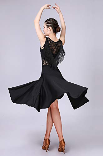 Zx Ballroom Dance Dresses For Women Fringed Lace Back Salsa Latin Dance Dress With Shorts (5 Colors), Black, X-Large #TOP3