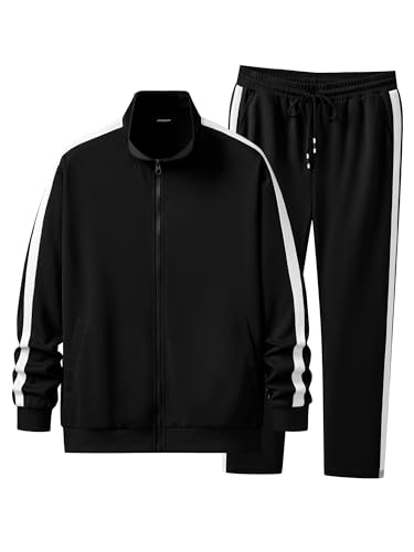 JMIERR Mens Tracksuits 2 Piece Sweat Suit, Black, L