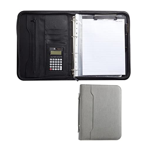 会議用フォルダー フォルダーオーガナイザー, A4クリップボードフォルダー、収納付き、ポータブル会議フォルダー、A4ジッパー付きレザークリップボード(Light Gray,12digit calculator)