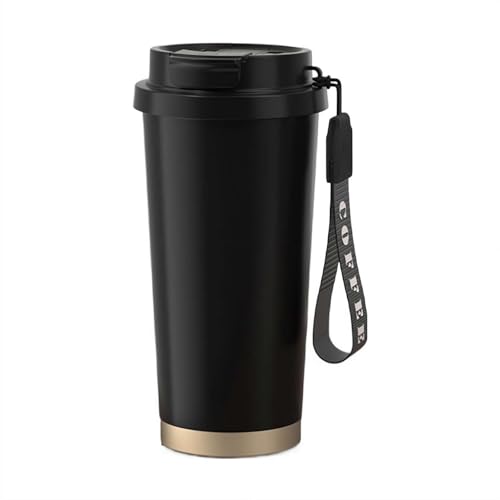 タンブラー セラミック 水筒 530ml大容量 キャリーストラップとストロー付き ステンレススチール+セラミック ウォーターボトル 真空断熱 保温 保冷 漏れ防止 こぼれない 広口 直飲み オフィス アウトドア キャンプ 通勤 通学