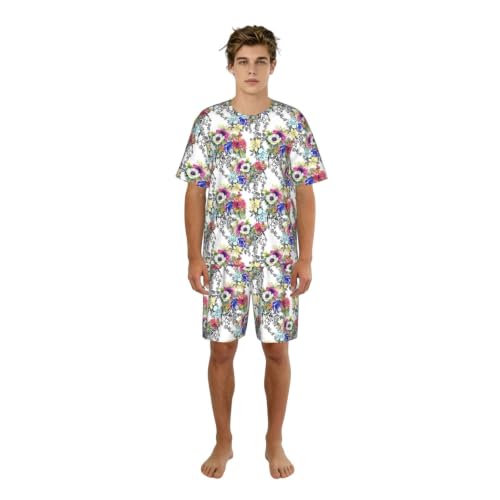 Pyjama court homme imprimé jardin coloré pour des soirées d'été ultra confortables