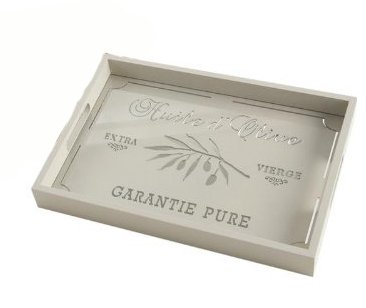 Plateau rectangulaire bois et verre aux finitions soignées