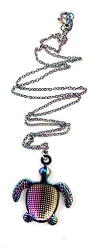 Smiling Wisdom - Sea Turtle Pendant Animal Necklace, Electroplated Rainbow Color - 18 inch Stainless Steel - Women3