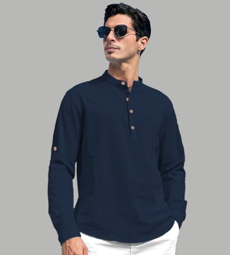 Image of Slim Fit Short Kurta for Men and Boys.(KRT BTN06, Navy Blue)