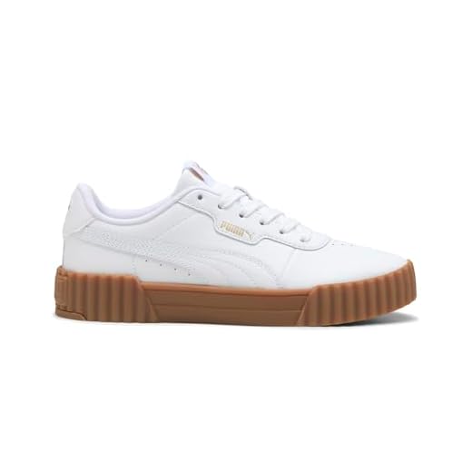 PUMA Tênis feminino Carina 3.0 com cadarço, casual, branco/PUMA dourado/chiclete 43