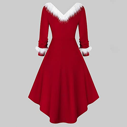 Yoaa Kerst speelse jurk met capuchon Midi kerstjurk kerstman pluizige jurk kerstjurk kerstjurk voor vrouwen rode prinsessenjurk met riem Xmas cosplay kostuum, B, XXL - Afbeelding 4