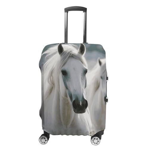 White Horses Printed Luggage Cover Protector, Fits 18-32 Inch Luggage