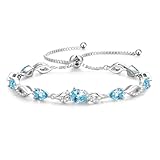 FANCIME March Birthstone Teardrop Aquamarine Tennis Bracelet for Women, Sterling Silver 9x7mm main Gemstone Bolo Adjustable Chain Bracelet Fine Jewelry Birthday Gifts for Women Mom Wife Her