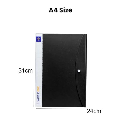 Image of Worldone Multi-Utility Document Folder | 20 Top-Loading Sleeves, Snap Button Closure, Durable 0.75mm Virgin PP Sheet | Ideal for Office, School & College Organization | A4, Black, Pack of 2