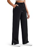 G4Free Wide Leg Sweatpants with Pockets for Woman Soft High Waisted Drawstring Stretch Sweat Pants Casual Lounge Workout Pants(Black,M,Petite)