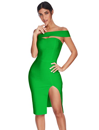 Image of meilun Women's One Shoulder Bandage Dresses for Women Wedding Guest Sexy Formal Midi Dress