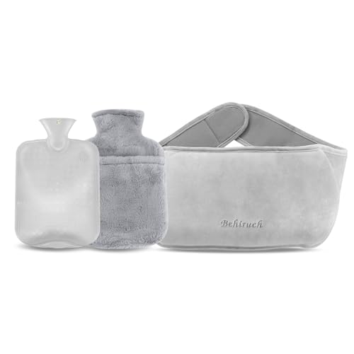 Behiruch Wärmflaschengürtel, 1.2 L Wärmflasche mit Bezug und Weichem Taillenbezug, 3 in 1 Wärmflasche Gürtel aus Gummi für Nacken Schulter...