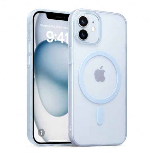 Image of DIZORO Matte Case for iPhone 12 Compatible with MagSafe, Camera Lens Full Protection, Shockproof Translucent Frosted TPU Soft Phone Cover, Anti-Fingerprint (Sky)