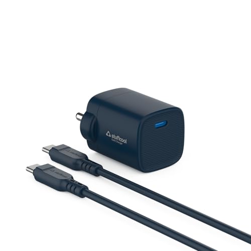 Image of Stuffcool Novus 25W Super Fast GaN Charger with Type C to C 60W 3A Cable for Samsung, Pixel & iPhone Blue