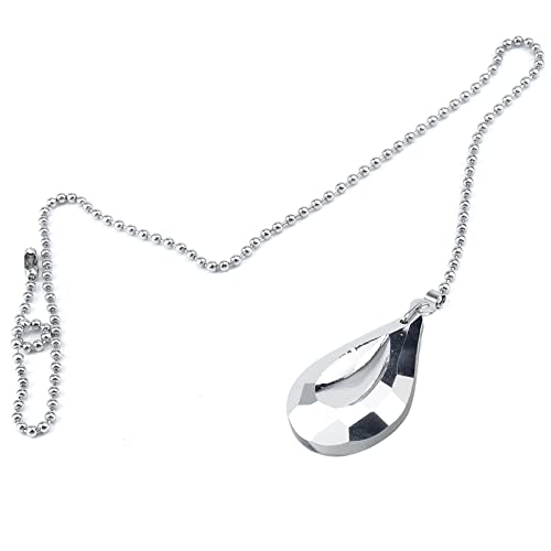 Image of 2 Pcs Green Glass Drop Pendant Pull Chain for Ceiling Fan Chandelier Light 20-Inch Length Ball-Bead Chain (1.9 inch Drop Shape)