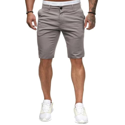 Geagodelia Short Homme Été Slim Chino Bermuda Coton Mixte | Pantacourt Décontracté à Poches (Gris, L)