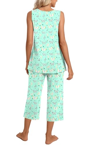 Image of TAOHUADAO Womens Summer 2 Piece Pajama Sets, Sleeveless Tops with Capri Pants, Lounge Ladies Pjs Sets with Pockets