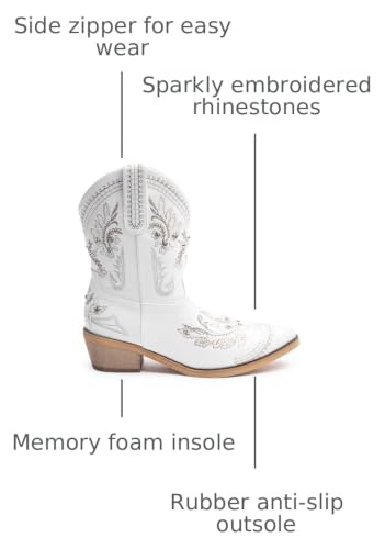 Image of Cusolemore Cowboy Boots for Women, Cowgirl Boots with Sparkly Embroidered Rhinestones, Short Western Ankle Boots for Women with Side Zipper Pull On