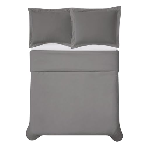 CANNON Solid Percale 200 Thread Count Duvet Sets Grey 100% Cotton 3-Piece Full/Queen Duvet Set, Solid Color Themed, Adult Bedding, Oeko-TEX Certified by CANNON - Used condition - Image 4