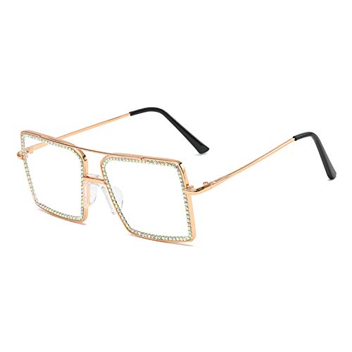 Image of willochra Fashion Diamond Set clear lens Sun Glasses Women's Square Man-made Diamond Handmade Sun Glasses uv400