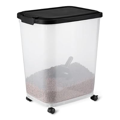 Amazon Basics Pet Food Storage Container with Wheels, BPA-Free, Detachable Scoop, 30lbs Capacity, Reliable Seal