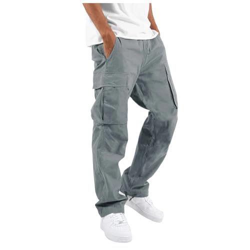 Cargo Pants for Men Baggy Big and Tall Drawstring Elastic Waist Hiking Pants Solid Loose Fit Wide Leg Casual Trousers