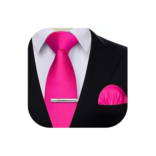 HISDERN Corbata de Hombre Fucsia Modernas Originales Formales Clásico Corbatas y Pañuelo de Bolsillo y Alfiler para Boda Fiesta Negocio Color Sólido